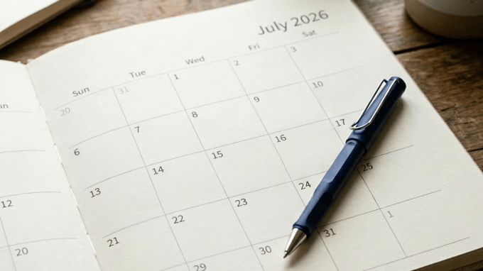 Calendar open to July 2026