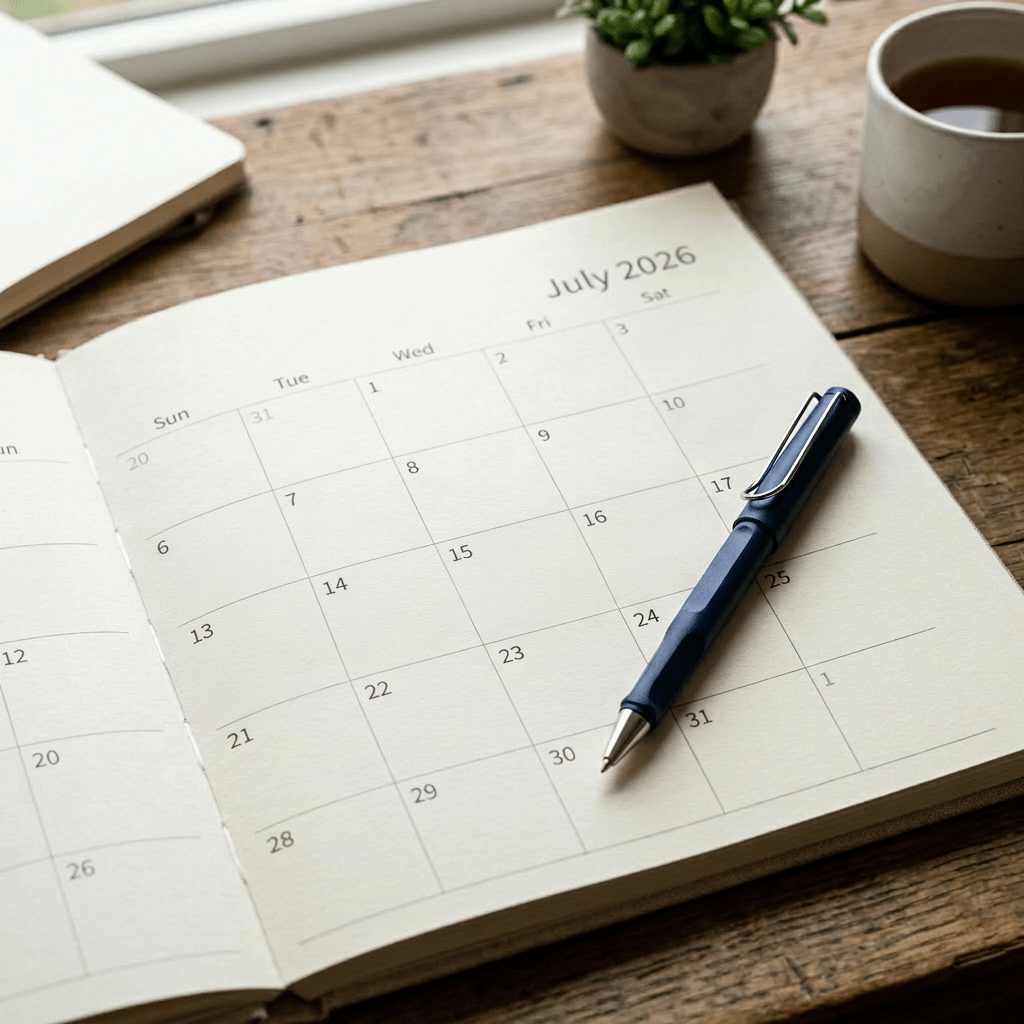 Calendar open to July 2026